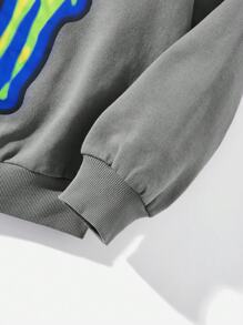 SHEIN EZwear 女士休闲宽松长袖圆领运动衫，带热变色图案，适合秋冬季，长袖上衣 - 深灰色 - 查看 4