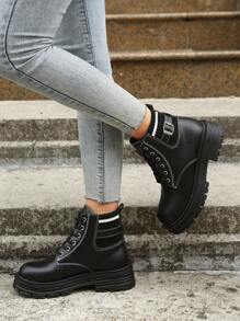 New Arrival Women's Fashionable Motorcycle Short Boots With Thick Soles In British Style For Autumn And Winter - Black - View 5