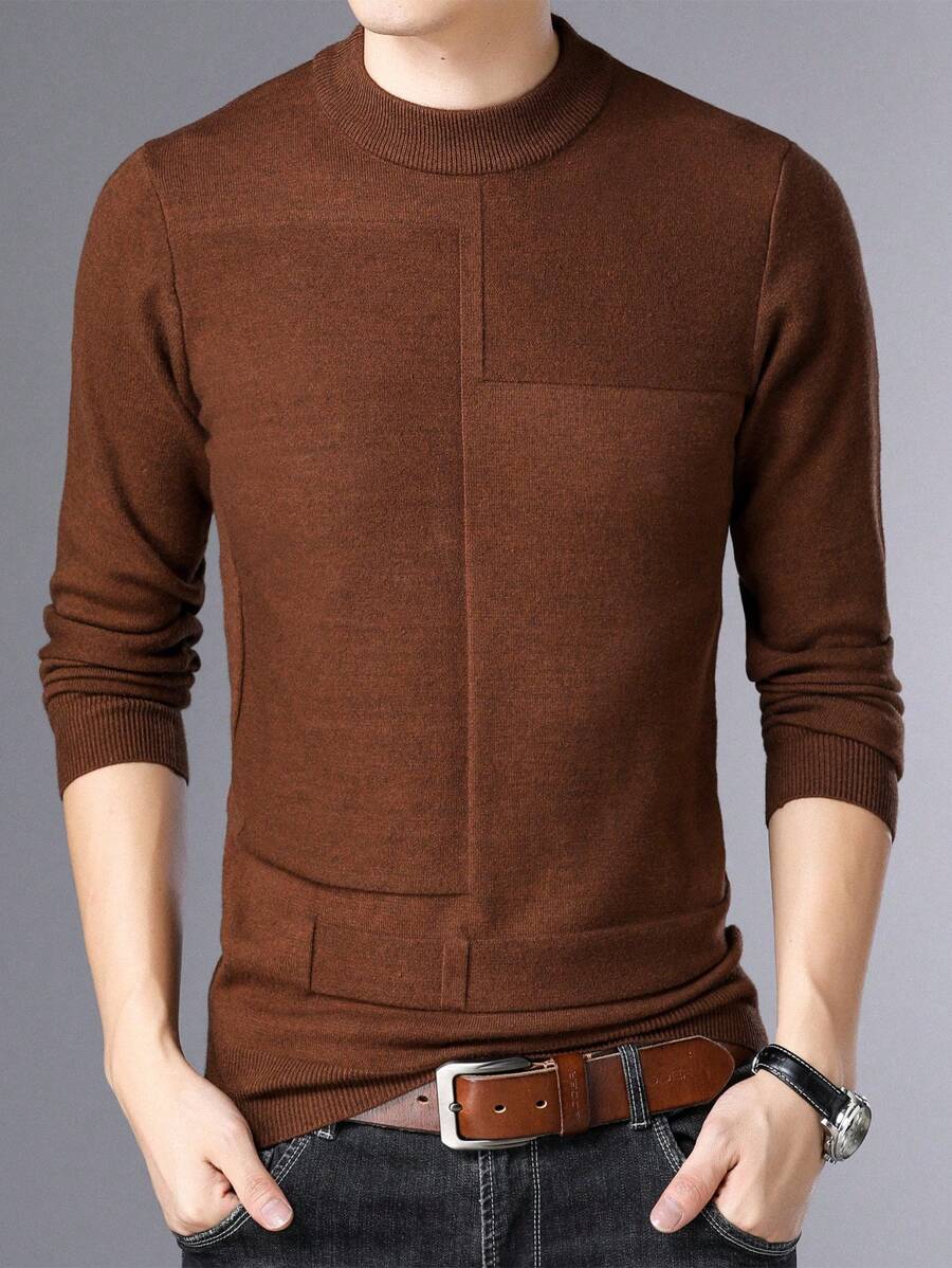 Men Solid Round Neck Sweater - Maroon - View 1