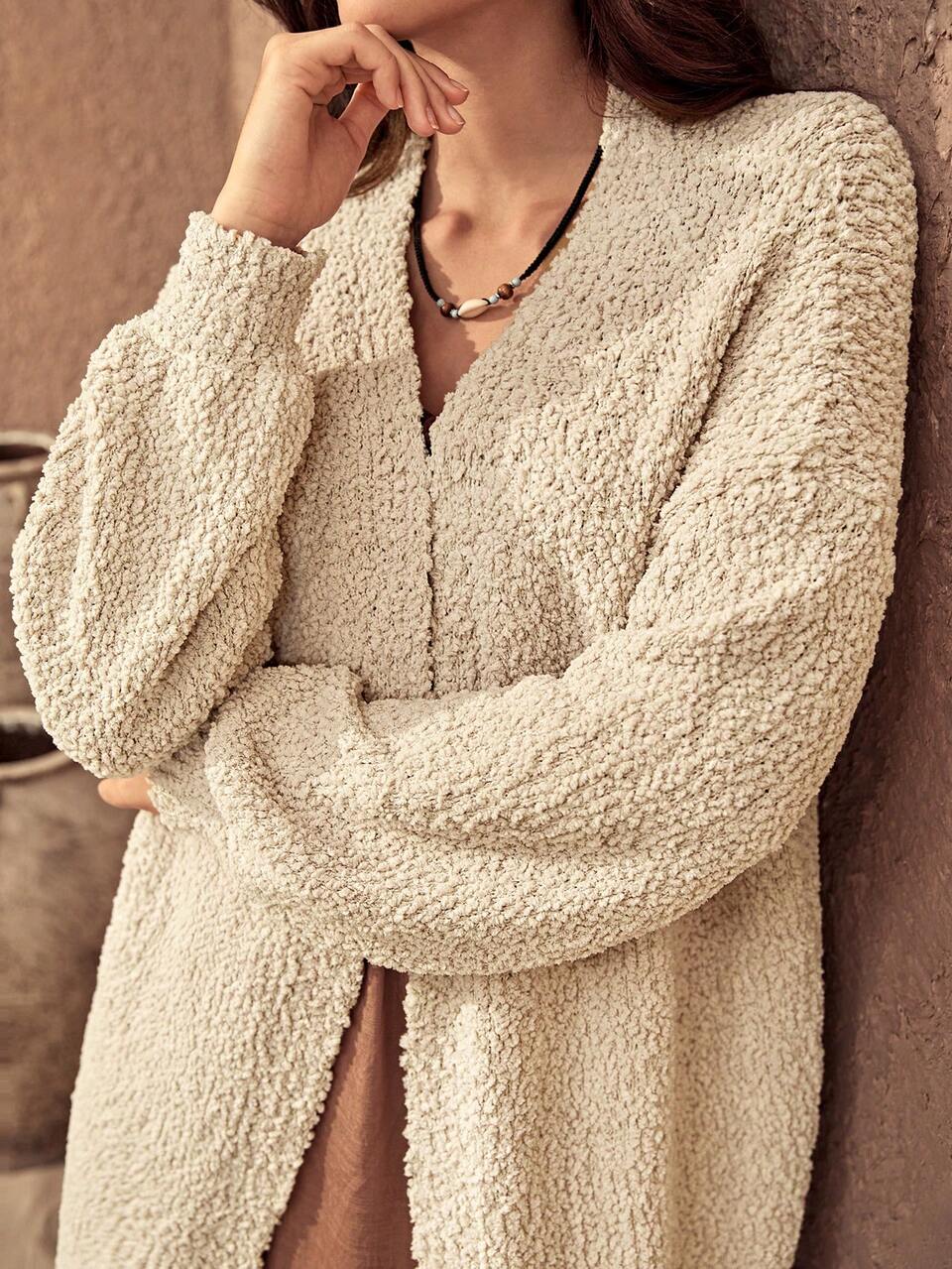 Solid Drop Shoulder Cardigan