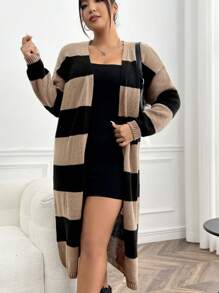 SHEIN LUNE Plus Size Two Tone Drop Shoulder Cardigan - Multicolor - View 5