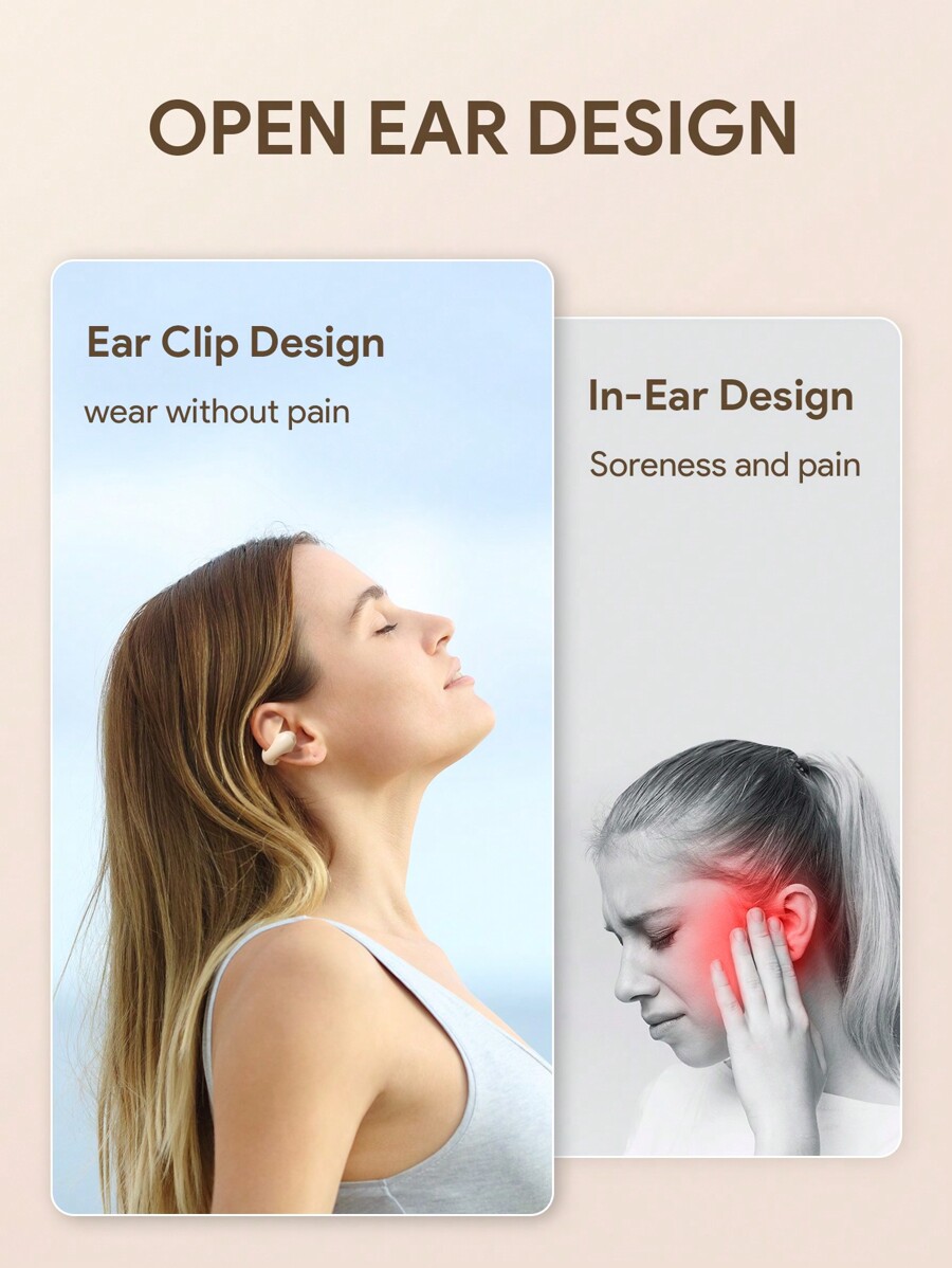 JMMO Wireless Ear Clip Bone Conduction Headphones,Upgrade Open Ear Headphones,Digital Display