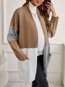 SHEIN Áo khoác cardigan dáng dài hai túi màu cho bà bầu, dành cho mùa đông - Nhiều màu - Xem 5