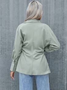 Aveloria 純色正面鈕扣襯衫 - 橄欖綠 - 查看 2