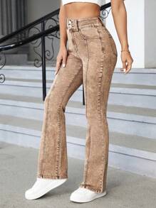 SHEIN Privé Jeans de pierna amplia con costura delantera
