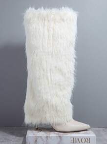 Fuzzy Pointy Toe Slip On Boots - Apricot - View 4