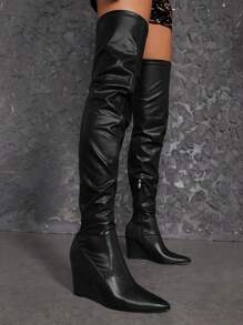 SHUZIA Point Toe Over The Knee Boots - Black - View 6