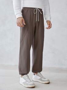 Manfinity VCAY 男士腰部抽繩接縫細節腰部抽繩衛褲 - 棕色 - 查看 3