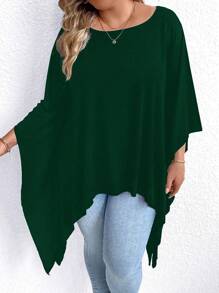 SHEIN LUNE 大碼不對稱下擺T恤 - 墨綠色 - 查看 4