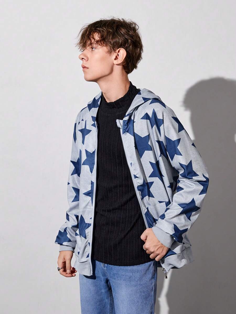 Teen Boy Star Print Zip Up Hoodie