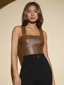 SHEIN Tall Top tank unicolor PU - Marrón - Ver 4