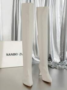 女式針織靴度假季，2023新款過膝靴，女式編織粗跟靴，女式秋冬高跟及膝靴，女式時尚戶外作戰靴，女式時尚靴子，讓您看起來更高更苗條，女式結束萬聖節及膝靴，女式經典女式靴子