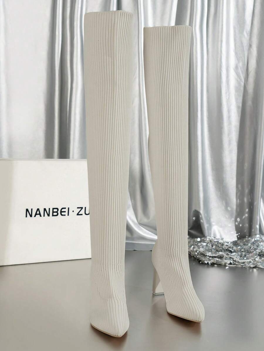 女式針織靴度假季，2023新款過膝靴，女式編織粗跟靴，女式秋冬高跟及膝靴，女式時尚戶外作戰靴，女式時尚靴子，讓您看起來更高更苗條，女式結束萬聖節及膝靴，女式經典女式靴子