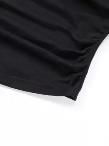 SHEIN EZwear 2pcs Solid Ruched Halter Top - Black and White - View 5