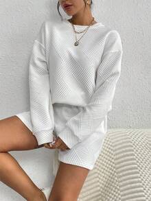 Drop Shoulder Sweatshirt & Shorts - White - View 8