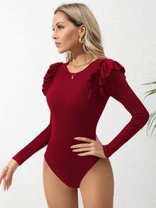 Body De Punto Acanalado Con Detalle De Volantes - Rojo - Ver 5