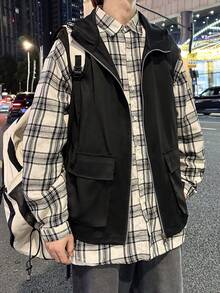 Manfinity EMRG Men Flap Pocket Zipper Hooded Vest Jacket - Black - View 5