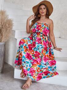 SHEIN VCAY 大碼滿版印花洋裝 - 彩色 - 查看 1