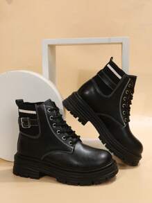 New Arrival Women's Fashionable Motorcycle Short Boots With Thick Soles In British Style For Autumn And Winter - Black - View 1