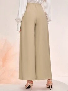 Modelyn Split Thigh Wide Leg Pants - Khaki - View 2