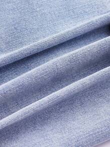 SHEIN MOD Plus Lace Up Front Fold Pleated Detail Denim Top - Light Wash - View 3