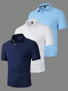 Manfinity Homme Men 3pcs Solidcollar Work Polo Shirt, For Husband - Multicolor - View 4