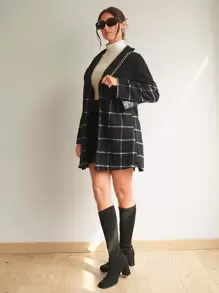 SHEIN Privé Xadrez Gola Lapela Frente Aberta Sobretudos