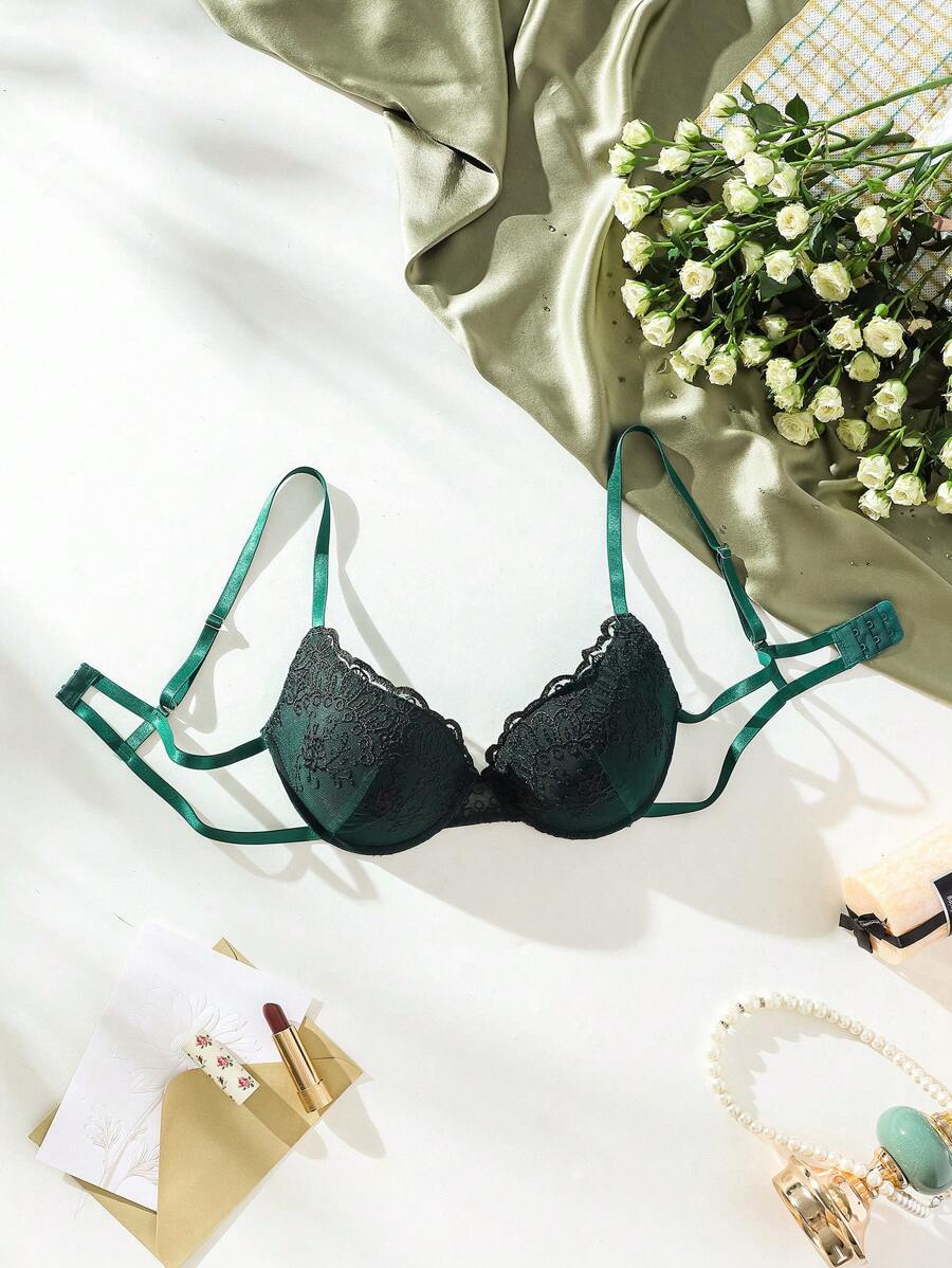 Lencería De Sostén Bordado Con Soporte De Aros - Verde Oscuro - Ver 1