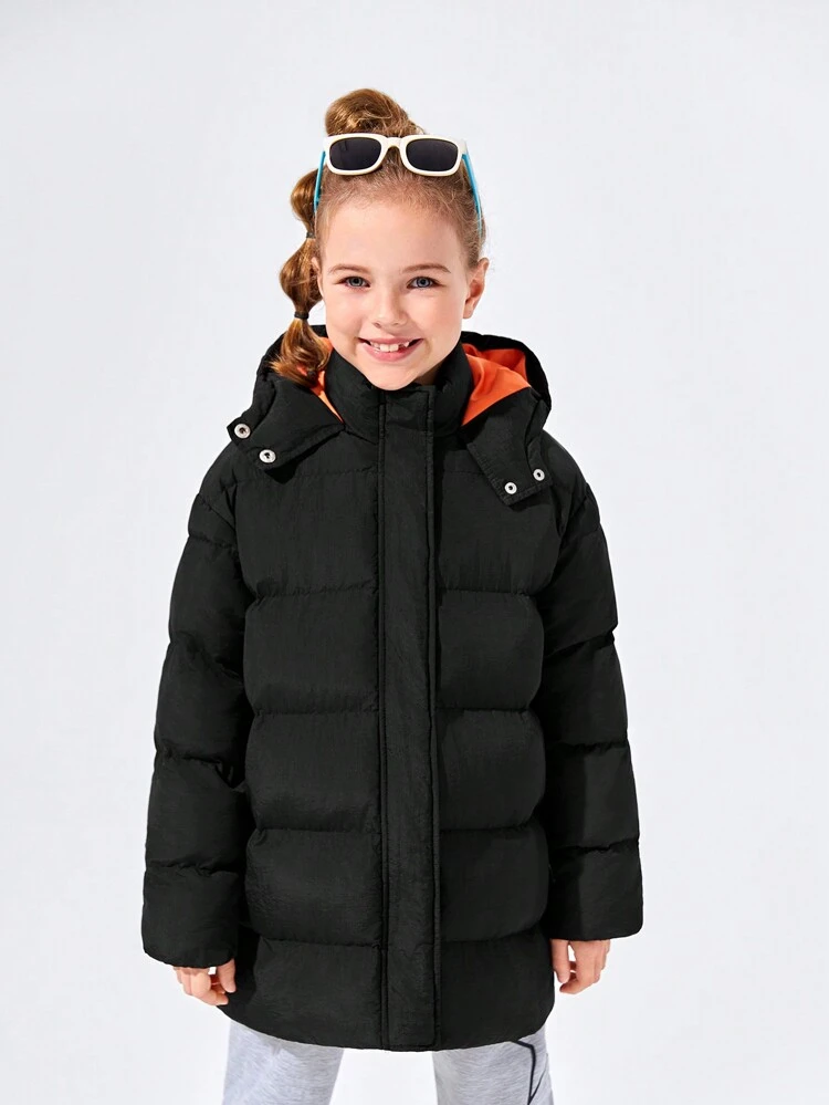 Tween Girl Zip Up Snap Button Hooded Padded Coat