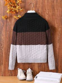 Teen Boy Colorblock Cable Knit Cardigan - Multicolor - View 2