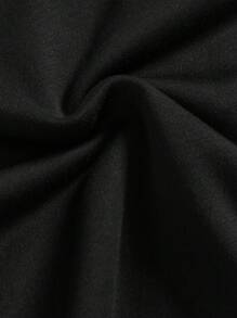 Tween Girl 1pc Slogan Graphic Drop Shoulder Thermal Lined Tissue Sweatshirt - Black - View 7