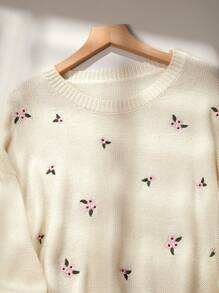 SHEIN Unity Suéter con bordado floral, caída de hombros, manga larga
