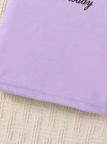 SHEIN Baby Boy Slogan Graphic Tee & Shorts - Purple - View 7