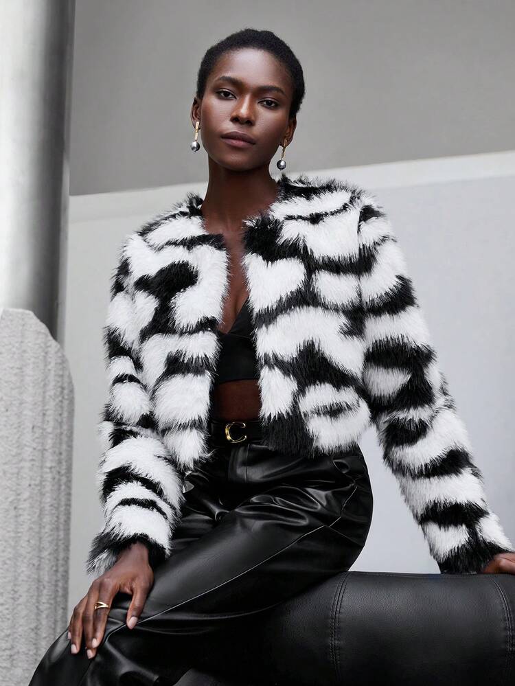 SHEIN Maija Open Front Fuzzy Coat