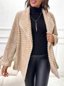 SHEIN Maternity Waterfall Collar Open Front Coat - Khaki - View 4