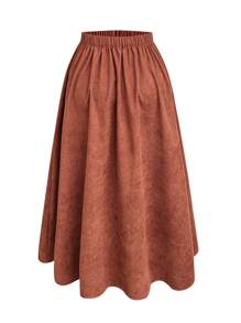 SHEIN Clasi Plus Solid Chain Detail Flare Skirt - بني - مشاهدة 2
