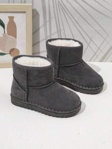 1pair New Style Warm Snow Boots With Slip-on Design For Kids - Grey - View 1