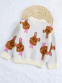 SHEIN Young Girl Cartoon Pattern Sweater - White - View 2