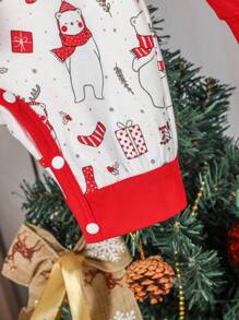SHEIN 女嬰禮品套裝1入組聖誕圖案撞色滾邊連體衣和2入組圍兜和1雙手套ETC - 彩色 - 查看 6