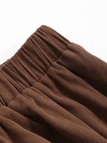 FRIFUL Solid Elastic Waist Flare Skirt