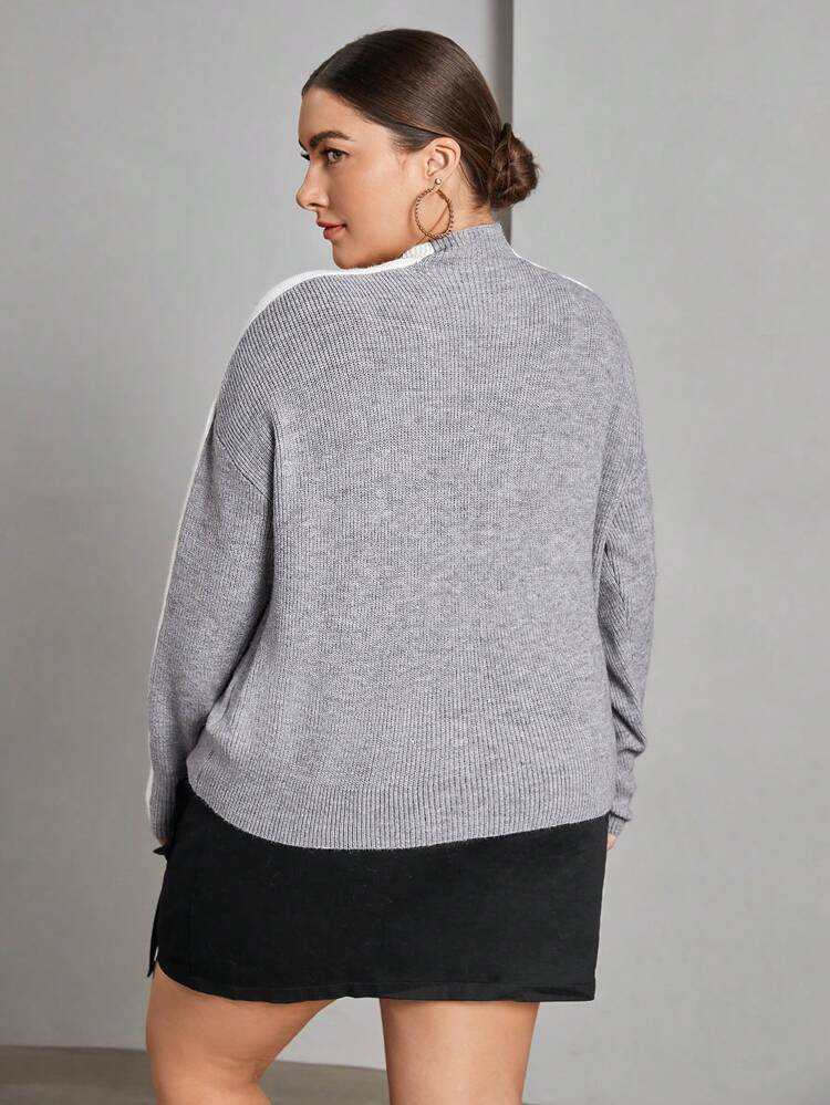 Plus Contrast Side Seam Drop Shoulder Sweater