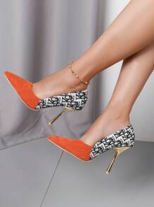 橙色优雅 3D 字母设计百搭女士高跟鞋 - 亮橙色 - 查看 7