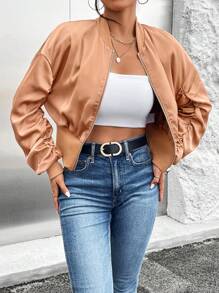 SHEIN Essnce Bomber Épaule tombante Zippé