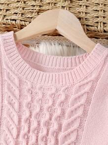 SHEIN Tween Girl Cable Knit Sweater Dress - Pink - View 4