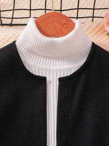 SHEIN Young Boy Color Block Round Neck Casual Versatile Sleeveless Overcoat - Black - View 6