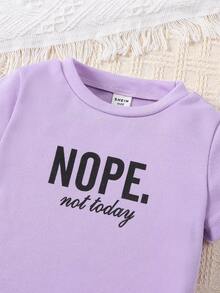 SHEIN Baby Boy Slogan Graphic Tee & Shorts - Purple - View 3