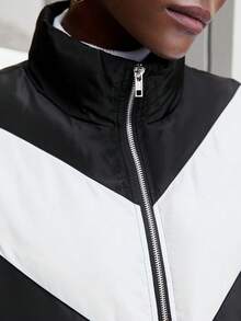 Maija 拼色拉链衬垫大衣 - 黑與白 - 查看 7