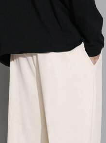 男士字母圖案抽繩腰部運動褲 - 杏色 - 查看 3