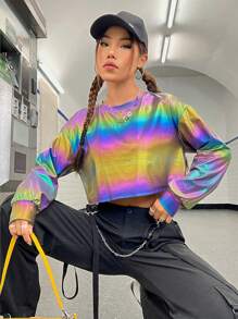 SHEIN EZwear 全息落肩短款T恤 - 彩色 - 查看 4