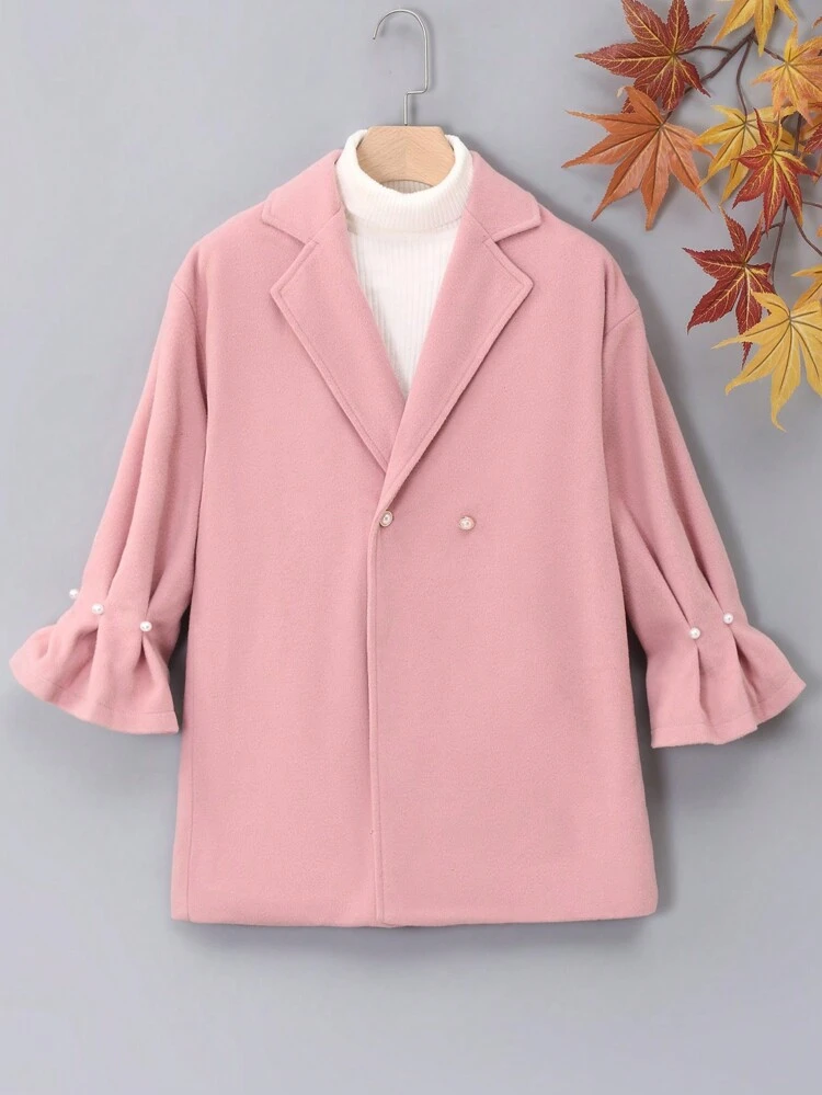 Chicas 1 pieza Abrigo con botones de manga con volante
